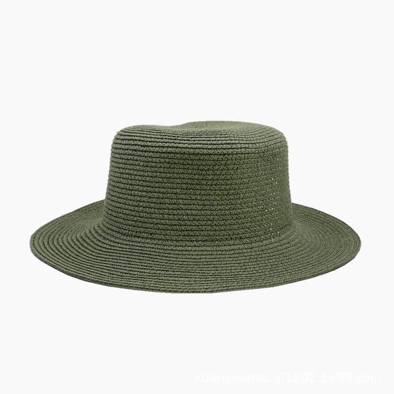 Fashion Army Green Straw Flat Top Large Brim Sun Hat