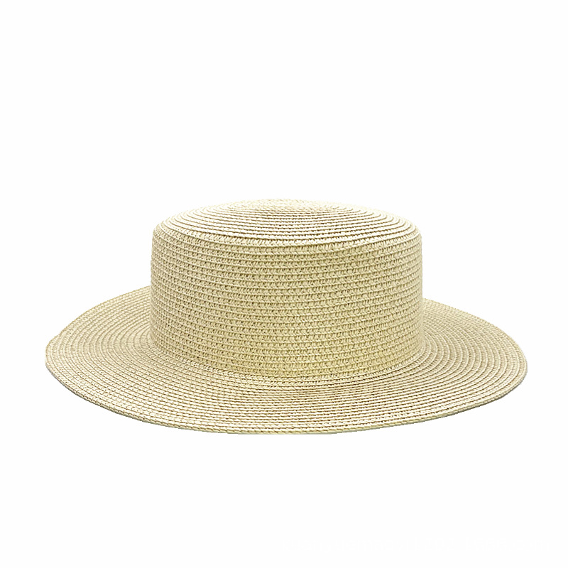 Fashion Beige Straw Flat Top Large Brim Sun Hat