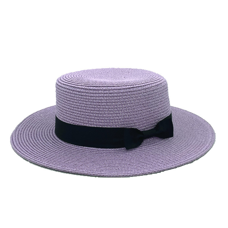 Fashion Purple Flat Top Large Brim Straw Sun Hat