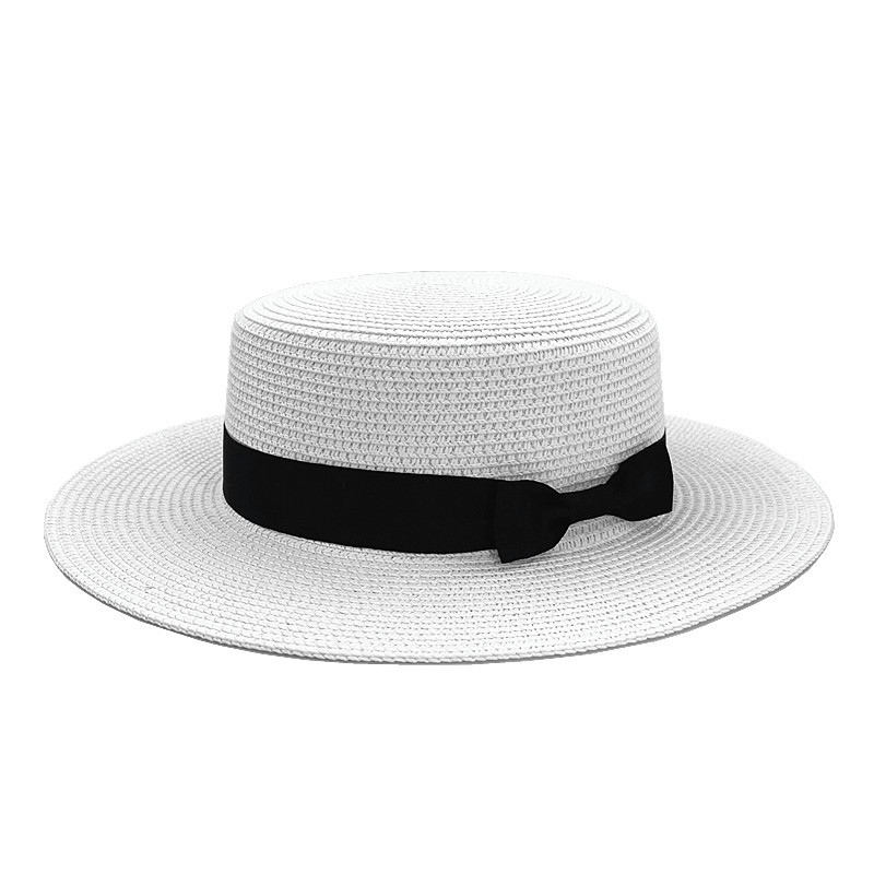 Fashion White Flat Top Large Brim Straw Sun Hat