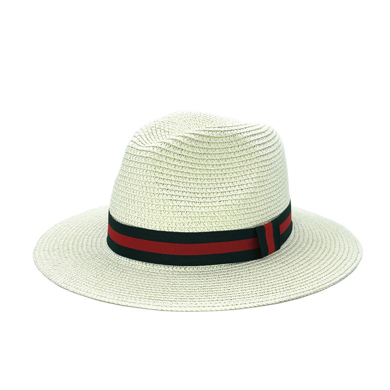 Fashion Milky White Flat Top Large Brim Webbed Straw Sun Hat