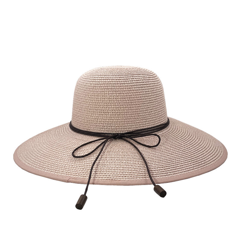 Fashion Water Pink Straw Lace-up Large Brim Sun Hat