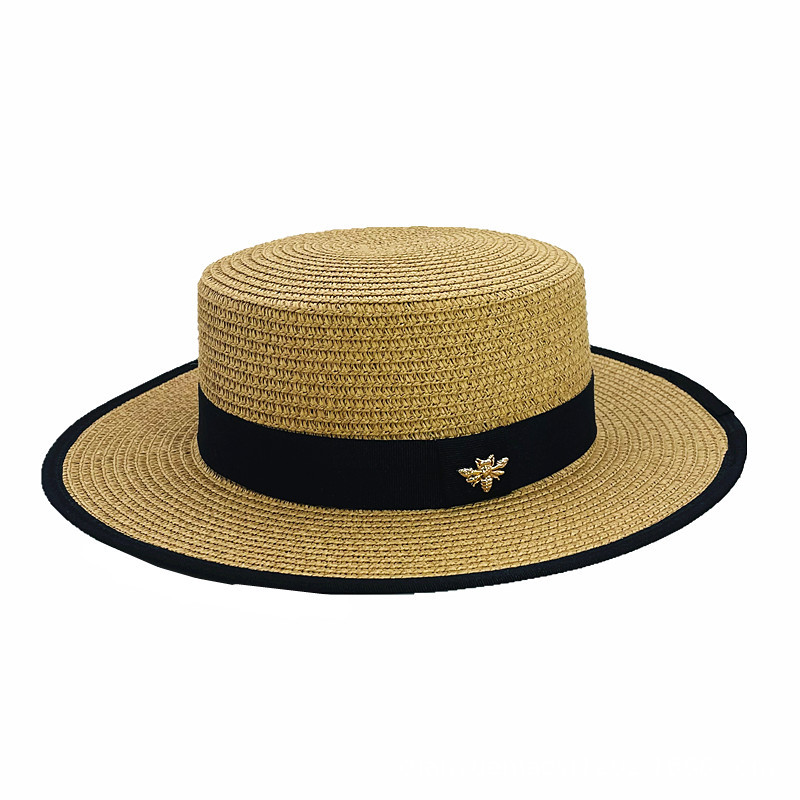 Fashion Khaki Flat Top Covered Webbing Large Brimmed Sun Hat