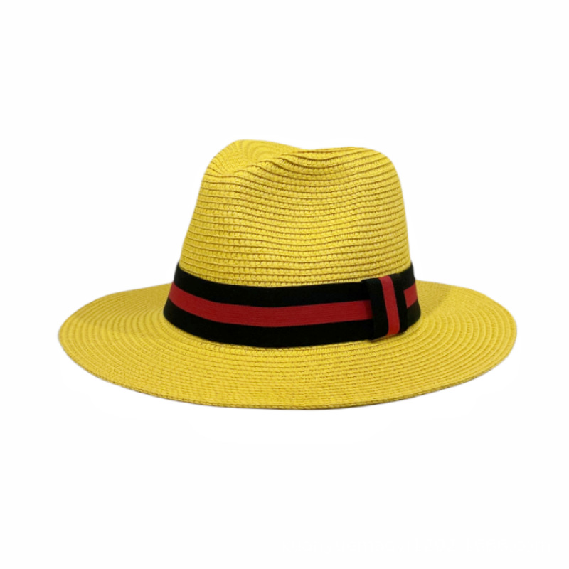 Fashion Yellow Color Block Web Straw Sun Hat