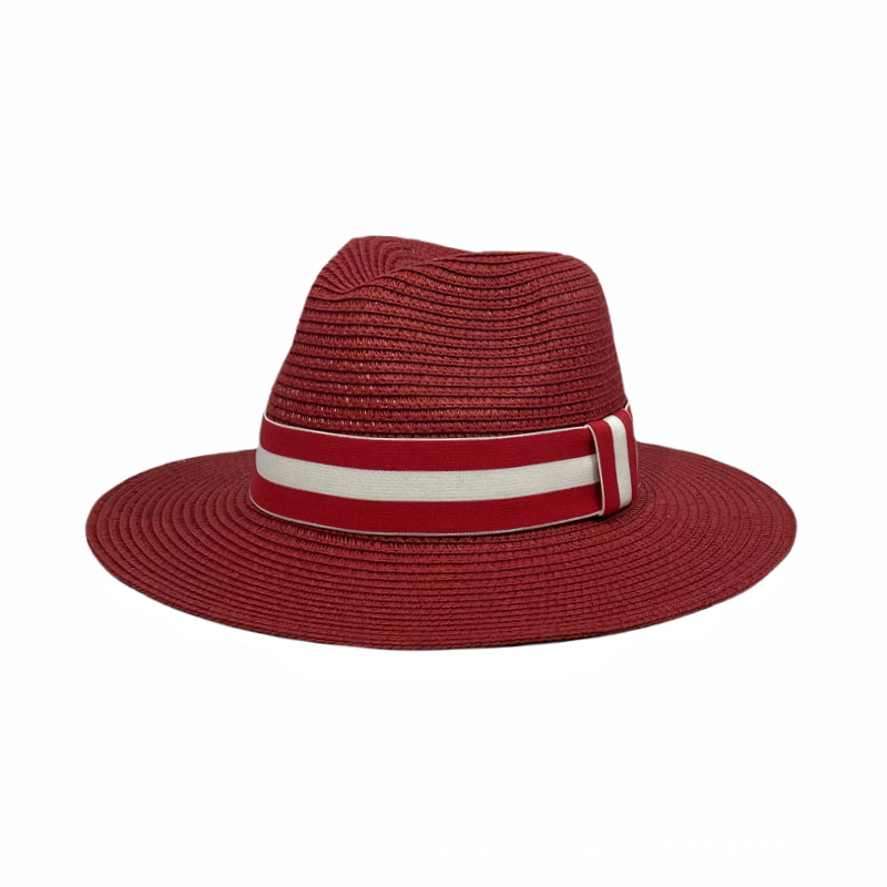 Fashion Red Color Block Web Straw Sun Hat