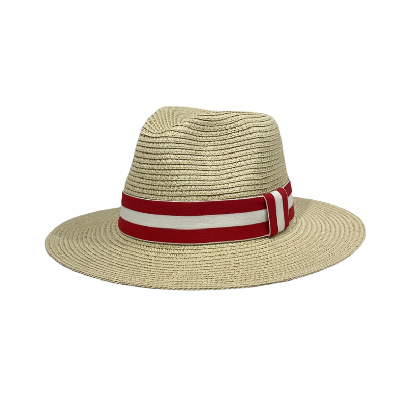 Fashion Beige Color Block Web Straw Sun Hat
