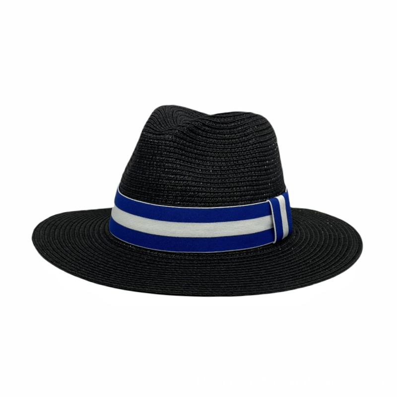 Fashion Black Color Block Web Straw Sun Hat