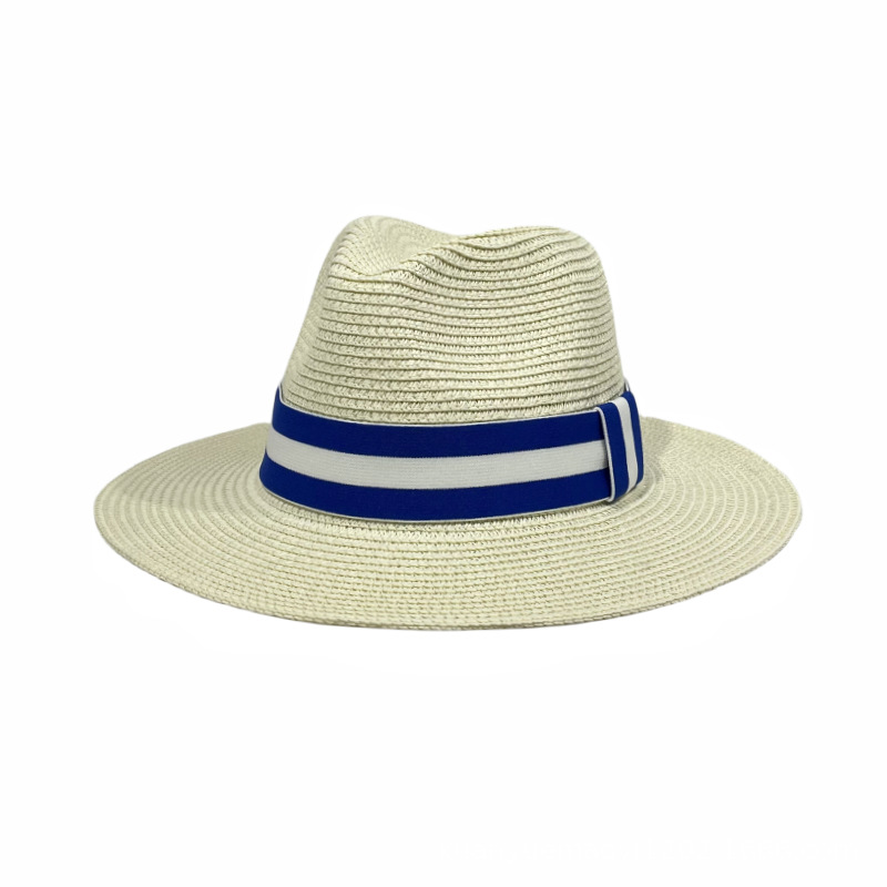 Fashion Milky White Color Block Web Straw Sun Hat