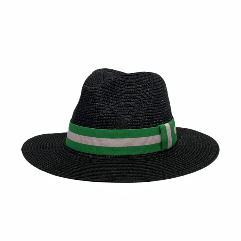 Fashion Black Color Block Web Straw Sun Hat