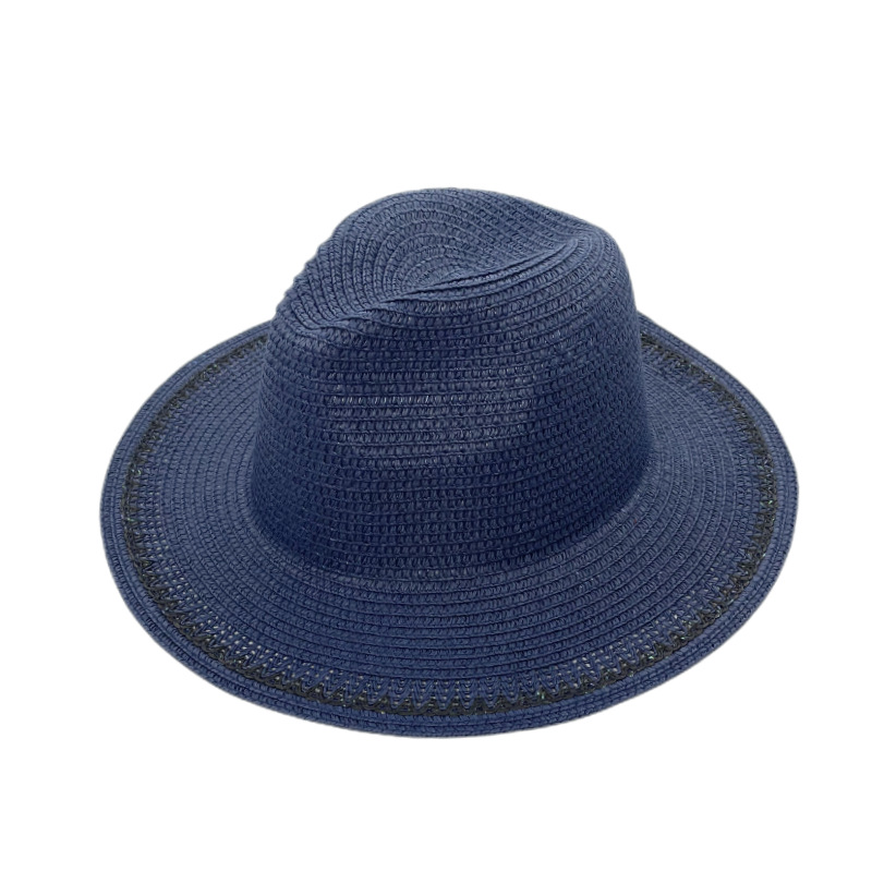 Fashion Navy Blue Straw Large Brim Sun Hat
