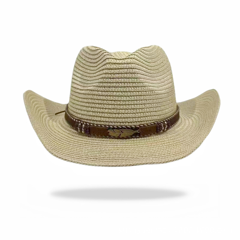 Fashion Beige Metal Leaf Straw Curled Sun Hat