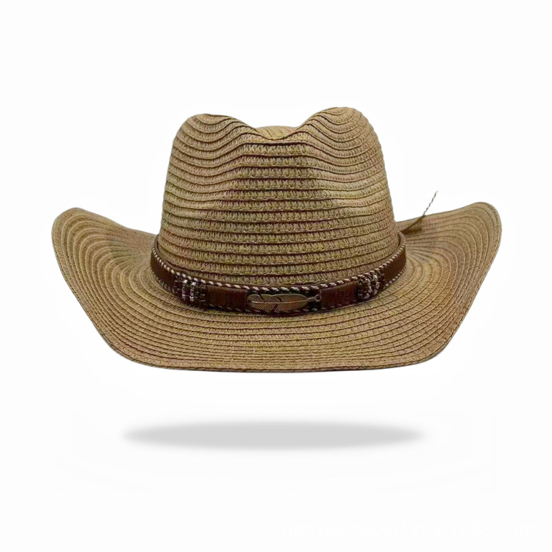 Fashion Khaki Metal Leaf Straw Curled Sun Hat