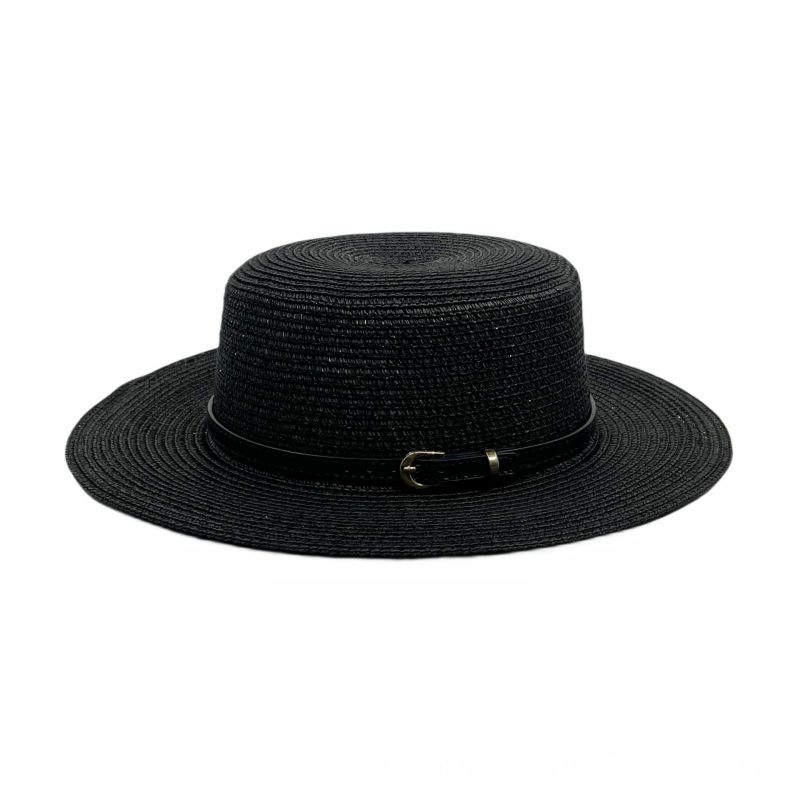 Fashion Black Black Belt Straw Large Brim Sun Hat