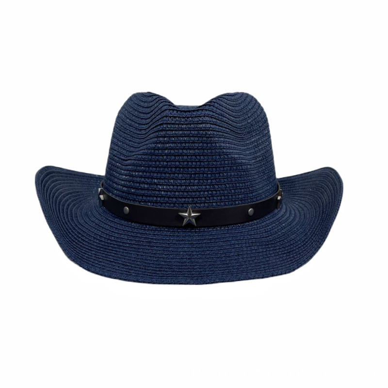 Fashion Blue Star Belt Sun Protection Straw Hat