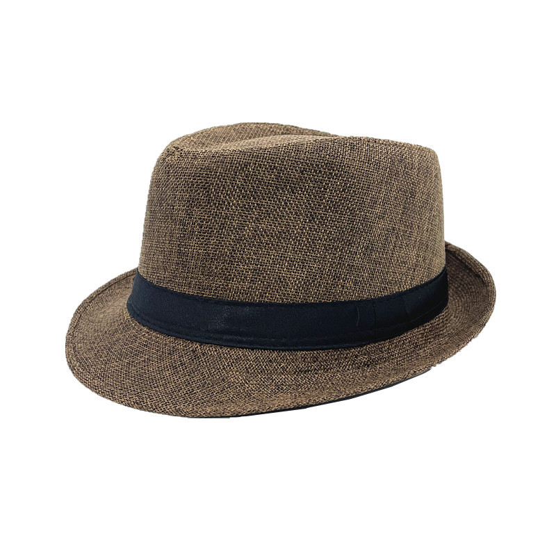 Fashion Brown Linen Rolled Hem Sun Hat