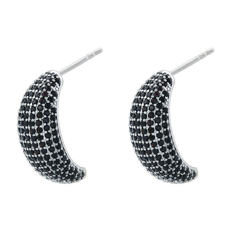 Fashion 1 Pair Of White Gold And Black Diamonds Copper Diamond C-shaped Stud Earrings