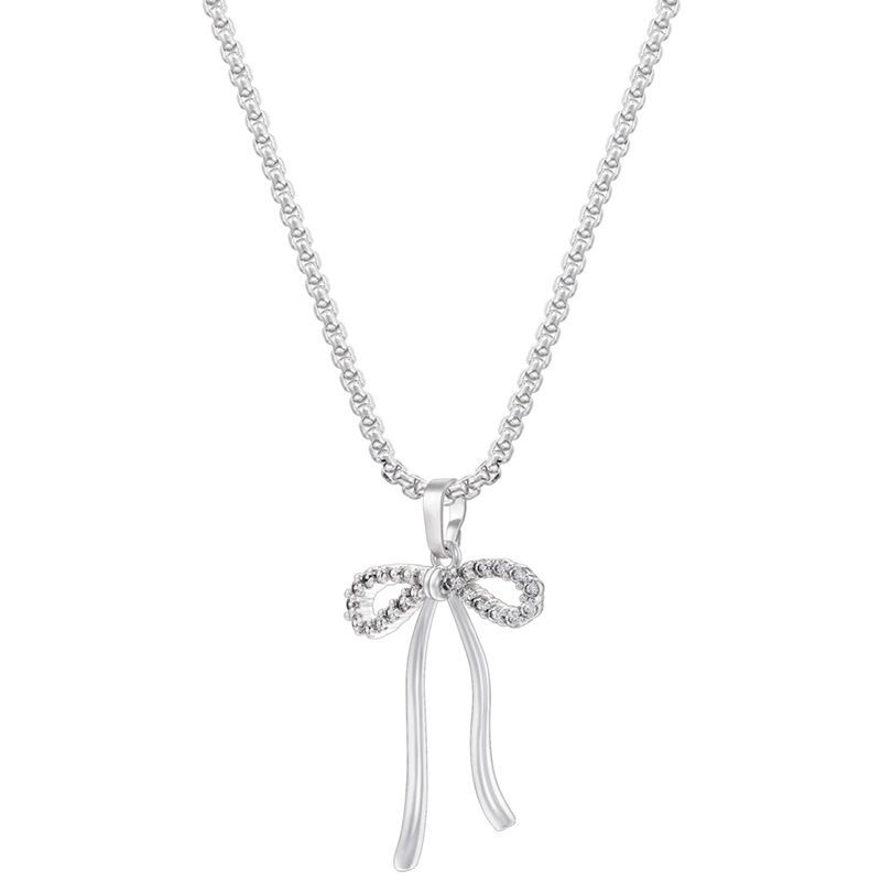Fashion Silver Gold Plated Copper Bow Necklace With Zirconium