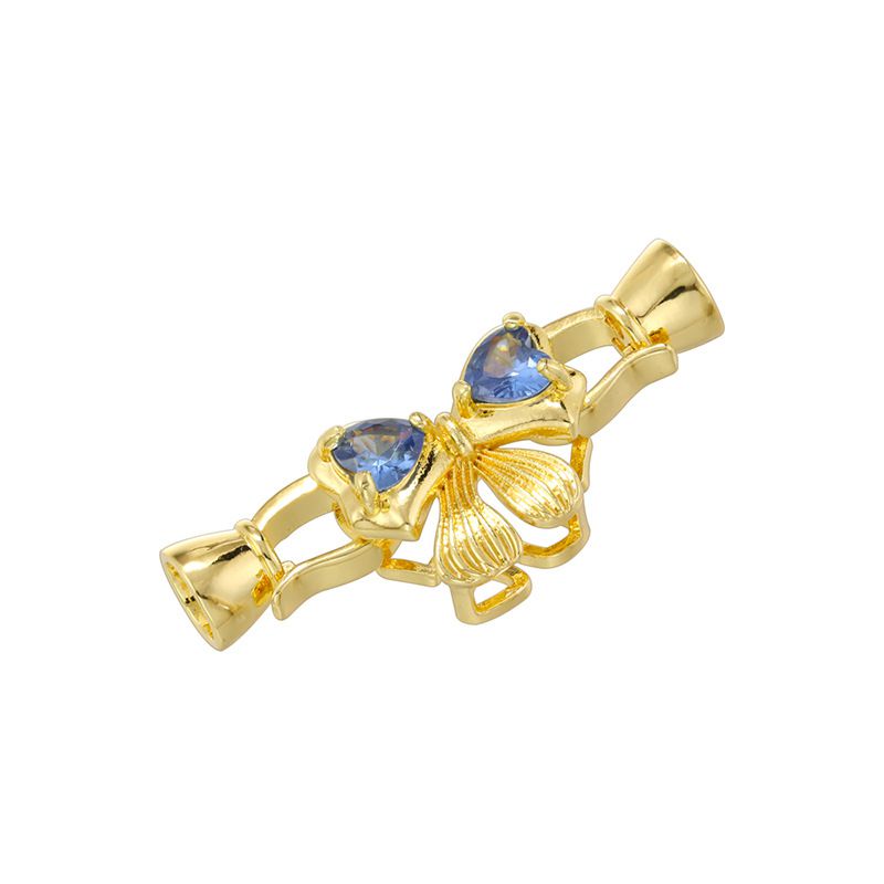 Fashion Golden Blue Diamond Copper Inlaid Gold Inlaid Zirconium Bow Diy Closing Buckle