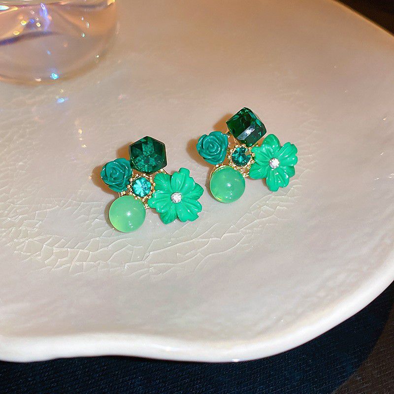 Fashion 28#flowers-green Metal Diamond Flower Stud Earrings