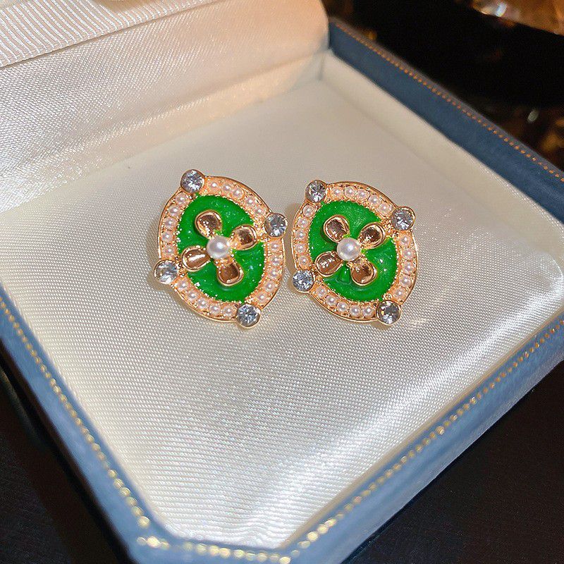 Fashion 58# Oval-flowers Metal Diamond Geometric Oval Stud Earrings