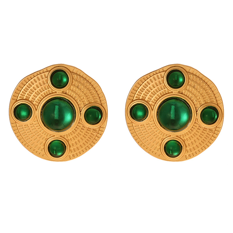 Fashion Dark Green Alloy Resin Round Earrings (Alloy+resin)