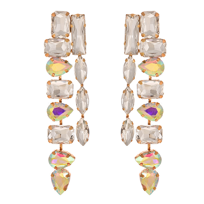 Fashion Ab Color Alloy Diamond Geometric Earrings (Alloy + Rhinestone)