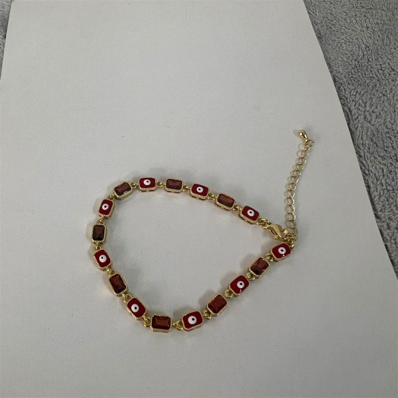 Fashion Red Gold Plated Copper Square Bracelet With Zirconium Eyes