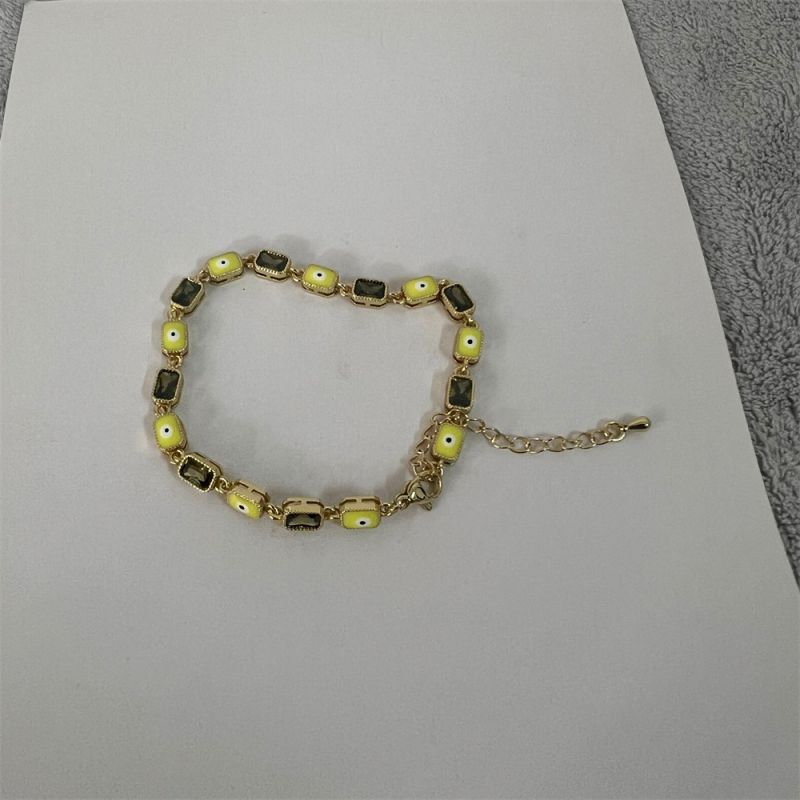 Fashion Yellow Gold Plated Copper Square Bracelet With Zirconium Eyes