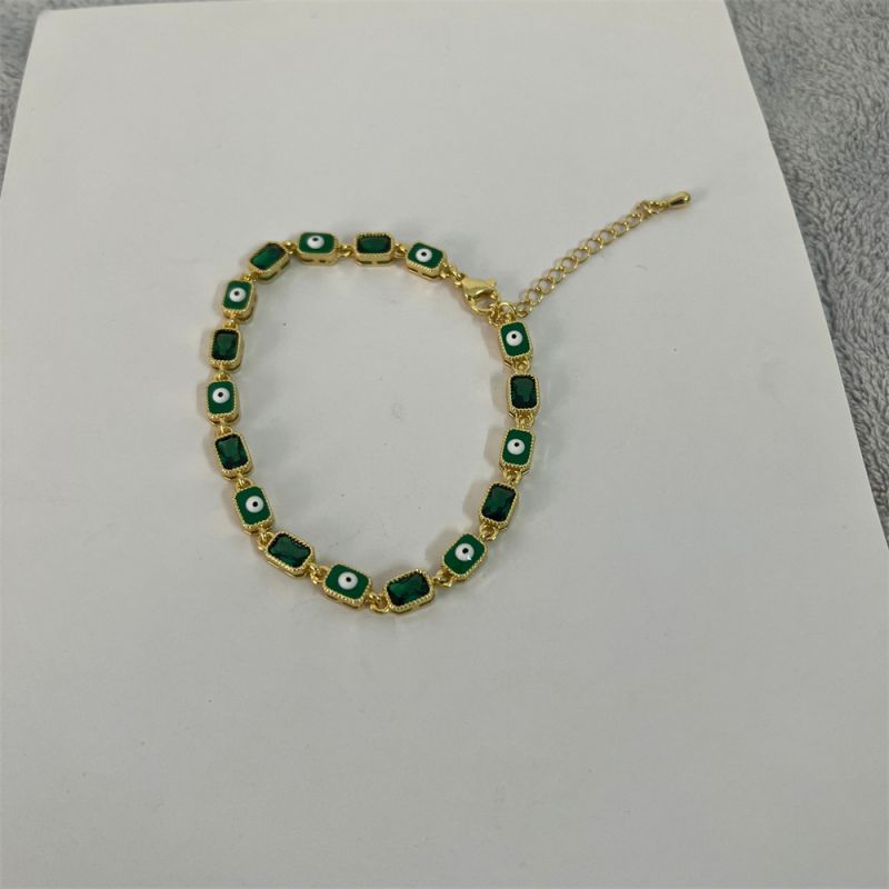 Fashion Green Gold Plated Copper Square Bracelet With Zirconium Eyes