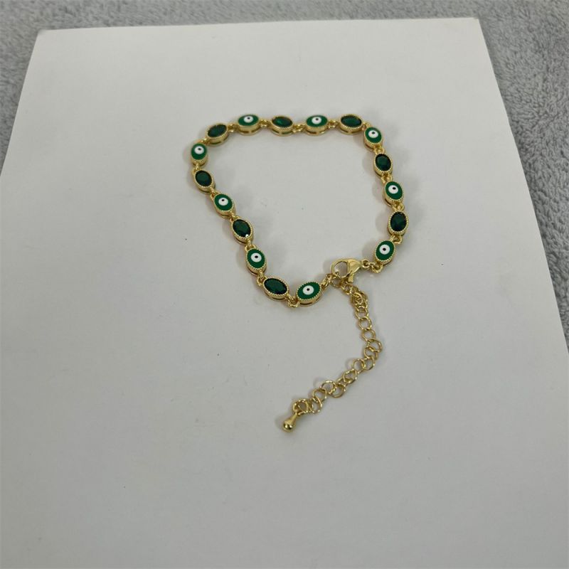 Fashion Green Gold-plated Copper With Zirconium Oil Drop Eye Bracelet