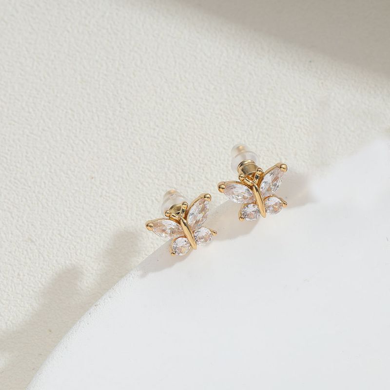 Fashion Butterfly (gold) Gold Plated Copper Butterfly Earrings With Zirconium
