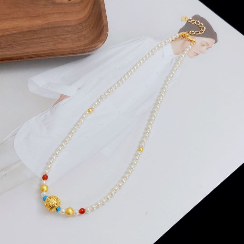 Fashion Shi Family Pearls Pearl Beaded Geometric Necklace