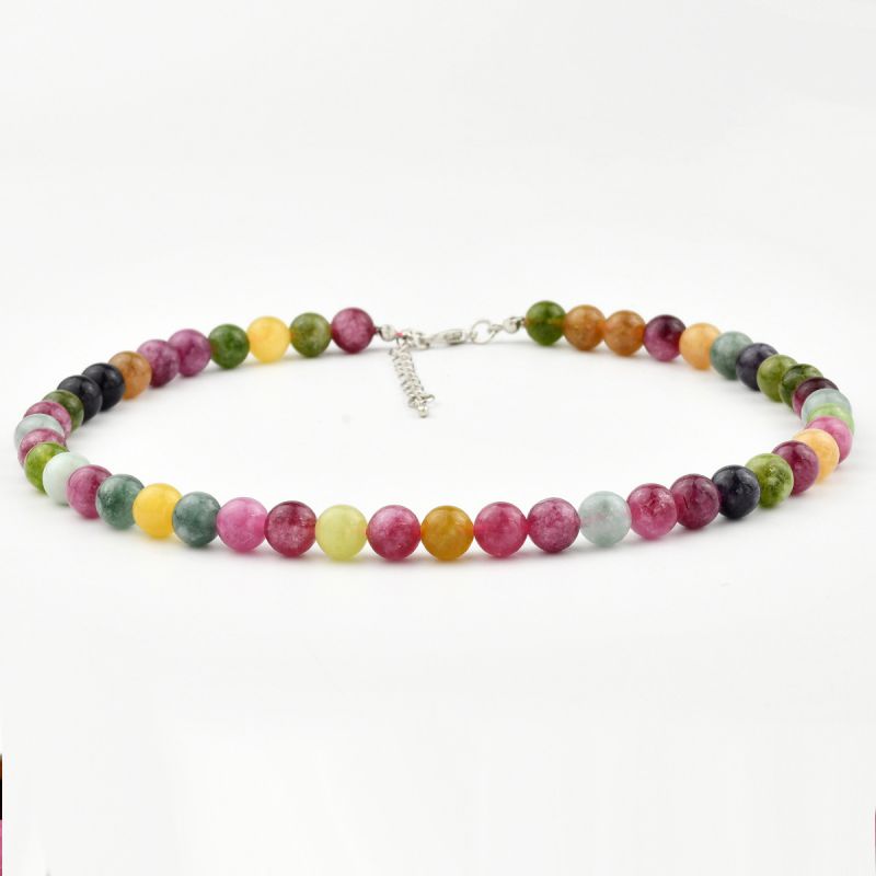 Fashion 8mm Colorful Tourmaline Beaded Necklace