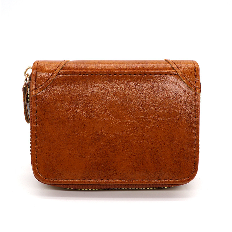 Fashion Brown Leather Zip Card Holder