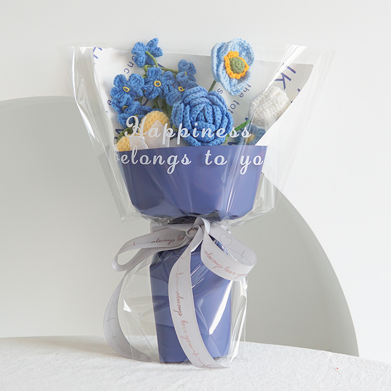 Fashion Poetic - Blue (well Packaged And Shipped) Yarn Knitted Bouquet