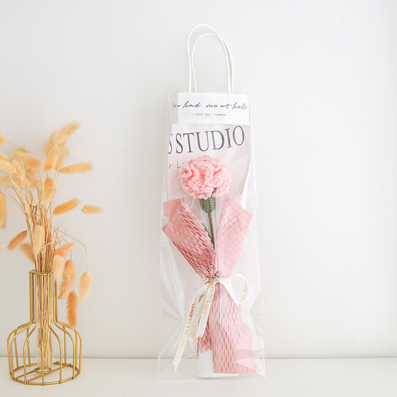 Fashion Finished Pink Carnations Wool Knitting Simulation Bouquet