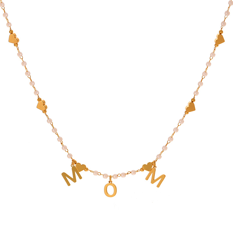 Fashion Golden 1 Copper Letters Mom Love Pendant Pearl Necklace