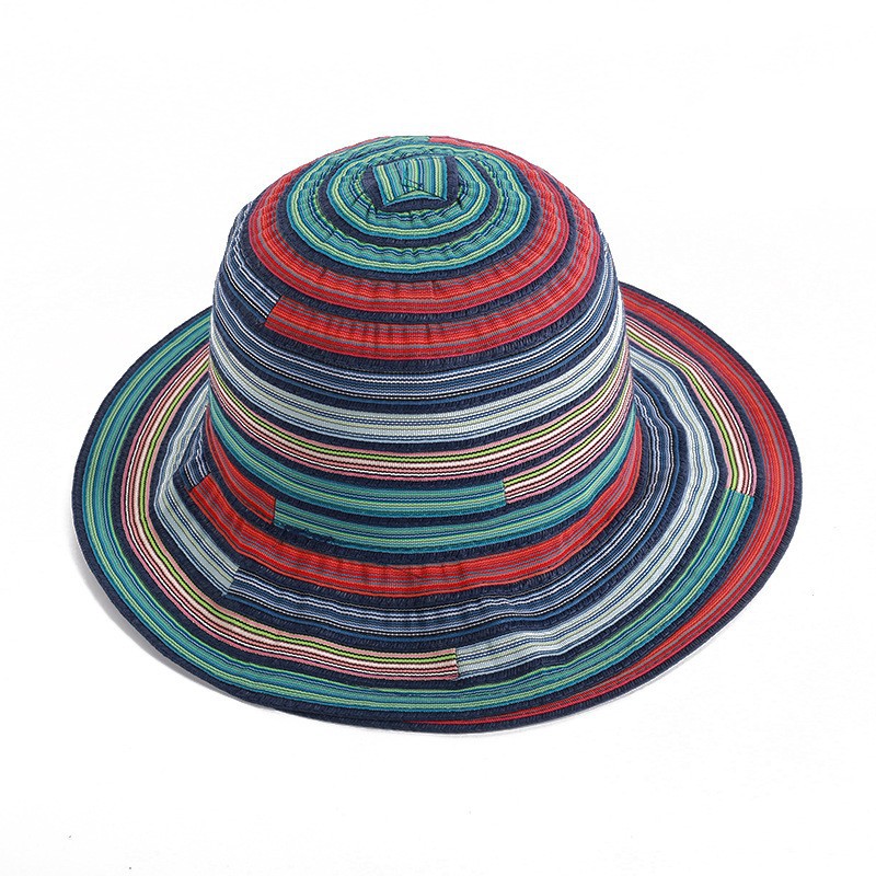 Fashion Navy Blue Striped Large Brim Sun Hat