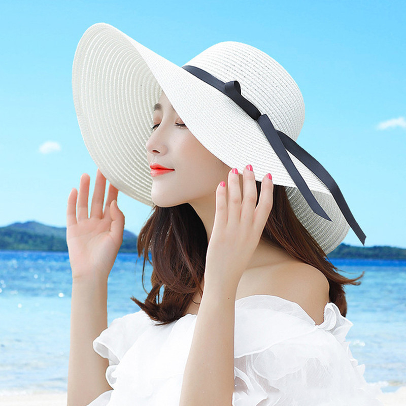 Fashion Pure White Straw Large Brim Sun Hat