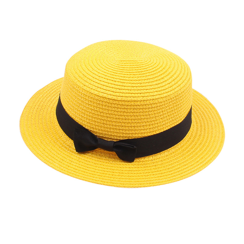 Fashion Yellow Straw Small Brim Flat Top Sun Hat