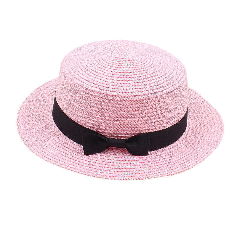 Fashion Pink Straw Small Brim Flat Top Sun Hat