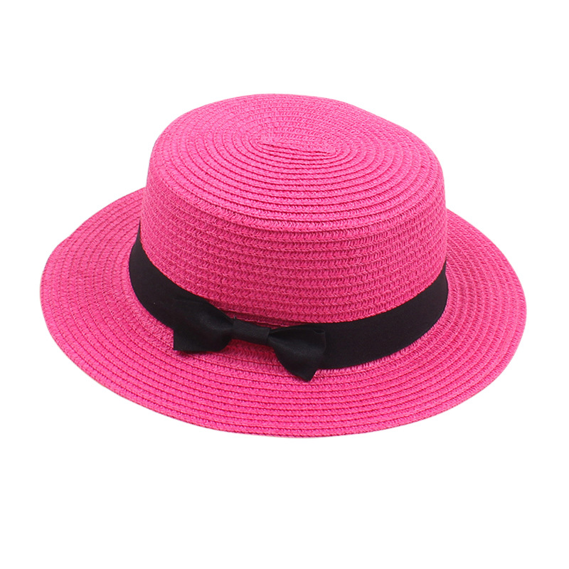 Fashion Rose Red Straw Small Brim Flat Top Sun Hat
