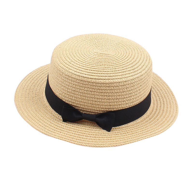 Fashion Cream Color Straw Small Brim Flat Top Sun Hat