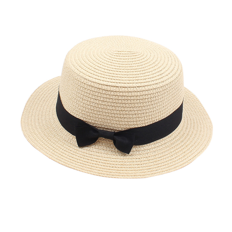 Fashion Beige Straw Small Brim Flat Top Sun Hat