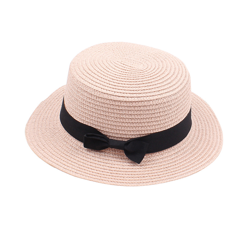 Fashion Water Pink Straw Small Brim Flat Top Sun Hat