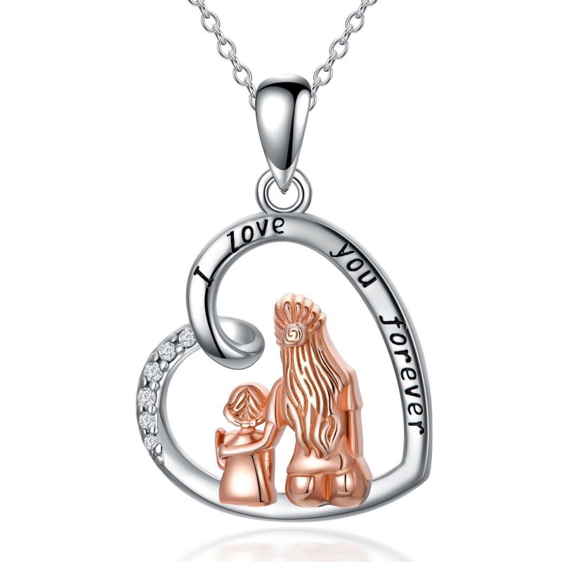 Fashion Two-color Electroplating (silver/rose Gold) Copper Diamond Loving Mother Necklace