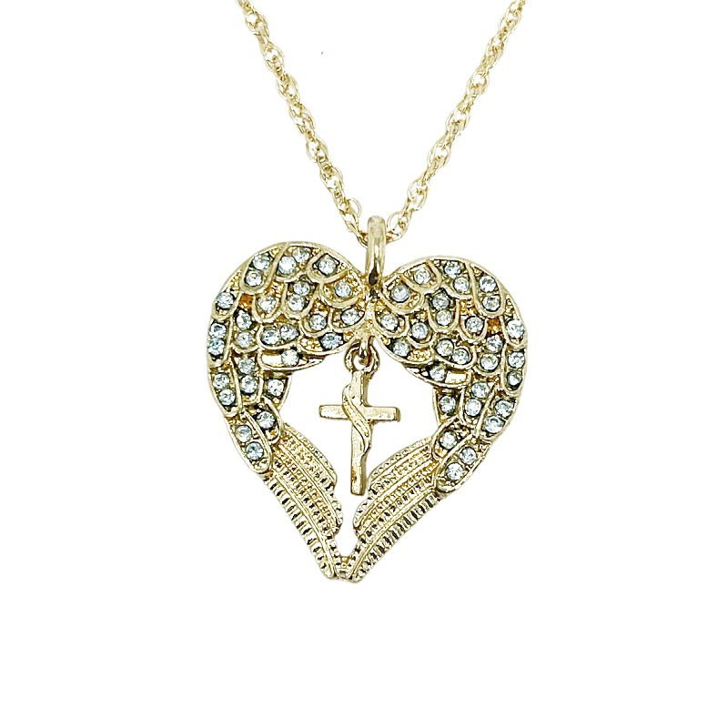 Fashion Heart Cross Alloy Diamond Heart Cross Necklace