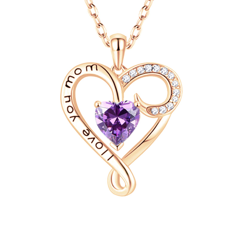 Fashion Rose Gold + Purple Diamond Alloy Zirconium Love Necklace