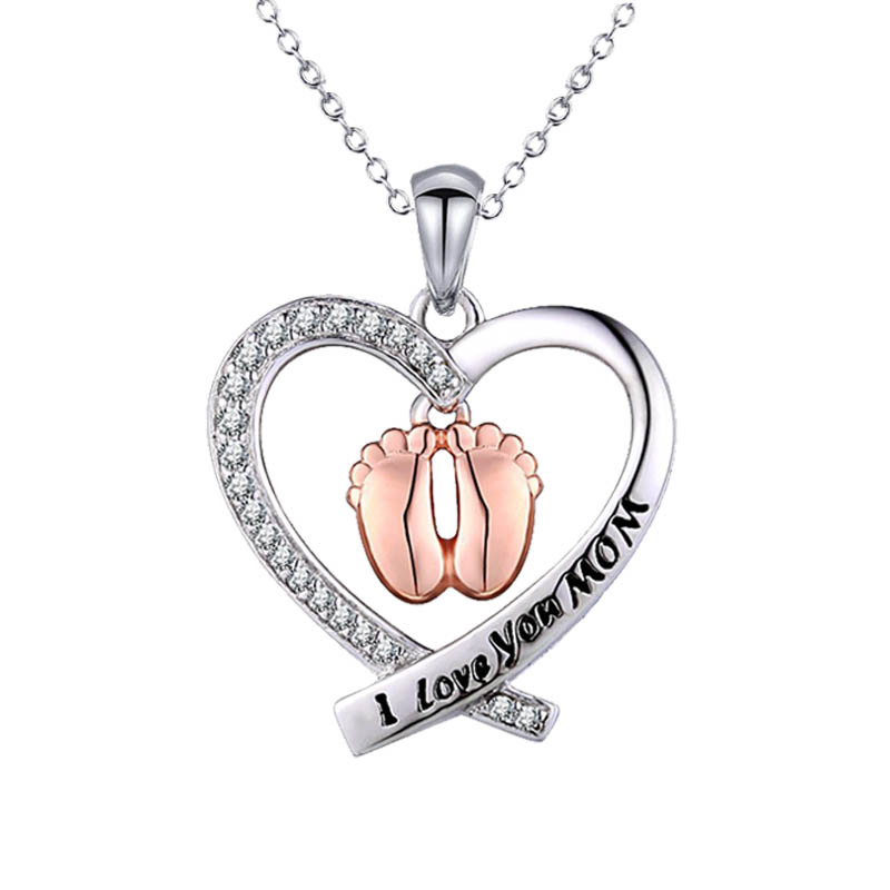 Fashion Mother's Day Foot Heart Necklace Alloy Zirconium Love Foot Necklace