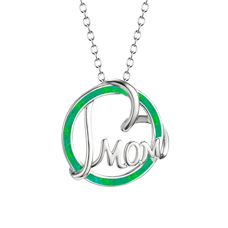 Fashion Green Alloy Geometric Alphabet Opal Round Necklace